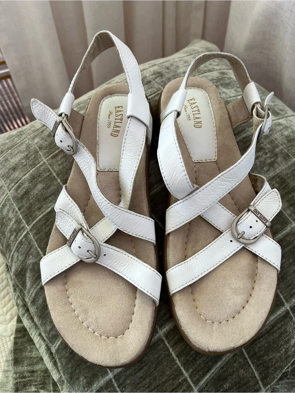 Eastland White Leather Crisscross Slingback Sandals - Picture 1 of 9